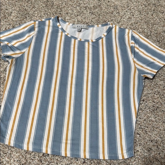 Gaze Blue and White Striped Boxy Crop T-Shirt - Picture 1 of 6